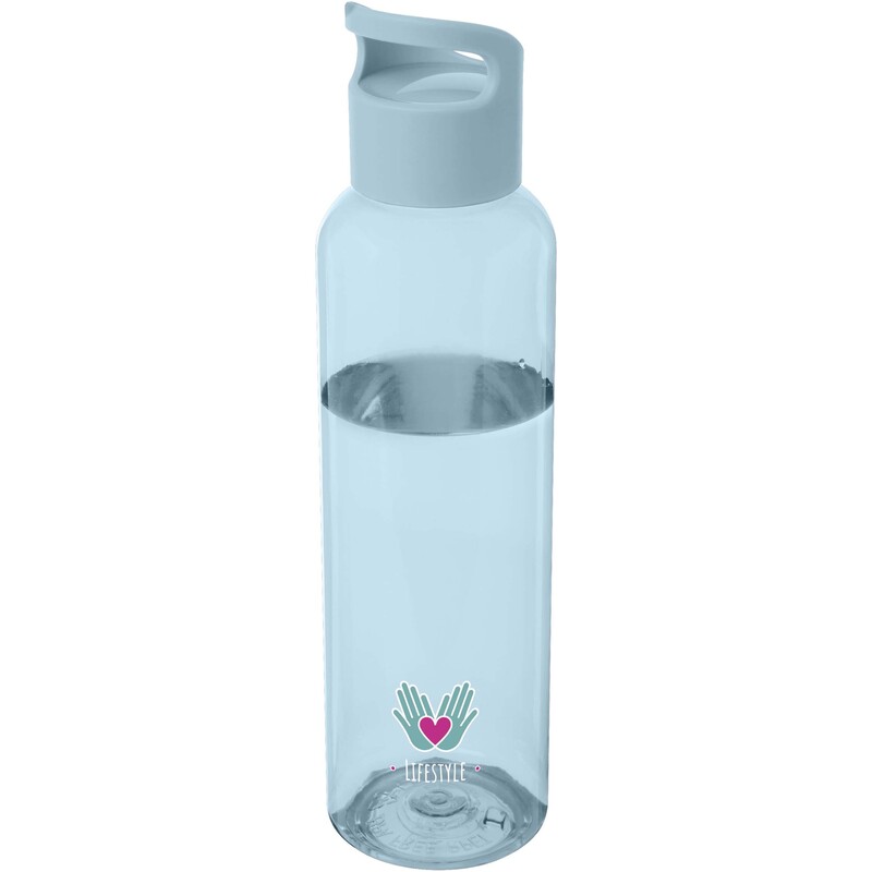 Trinkflasche aus recyceltem Kunststoff 0,65 l mit Drehverschluss-Deckel mit Logo bedrucken