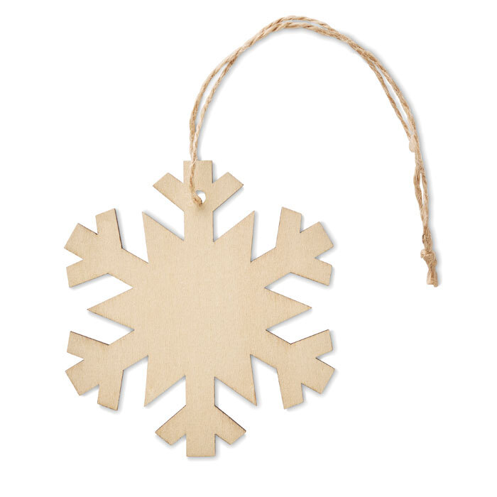 bb trading werbeartikel ag - Wooden Christmas tree ornament snowflake with jute cord