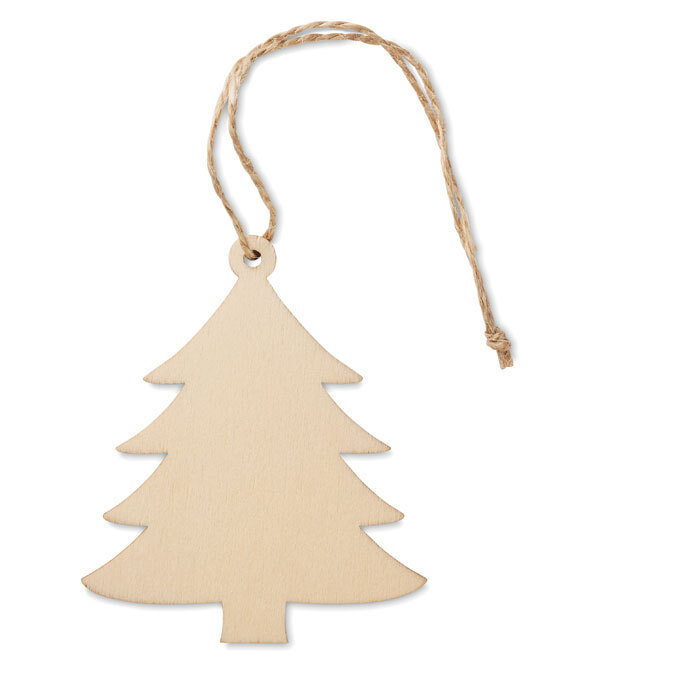 bb trading werbeartikel ag - Wooden Christmas tree pendant fir tree with jute cord