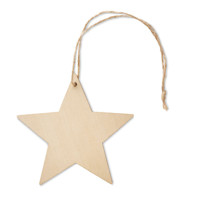 bb trading werbeartikel ag - Wooden Christmas tree ornament star with jute cord