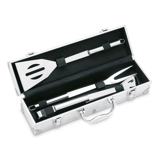 bb trading werbeartikel ag - 3-teiliges Grillset aus Edelstahl im Aluminium-Koffer