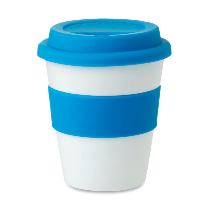 bb trading werbeartikel ag - Trinkbecher aus Kunststoff 350 ml mit Silikongriff und -Deckel