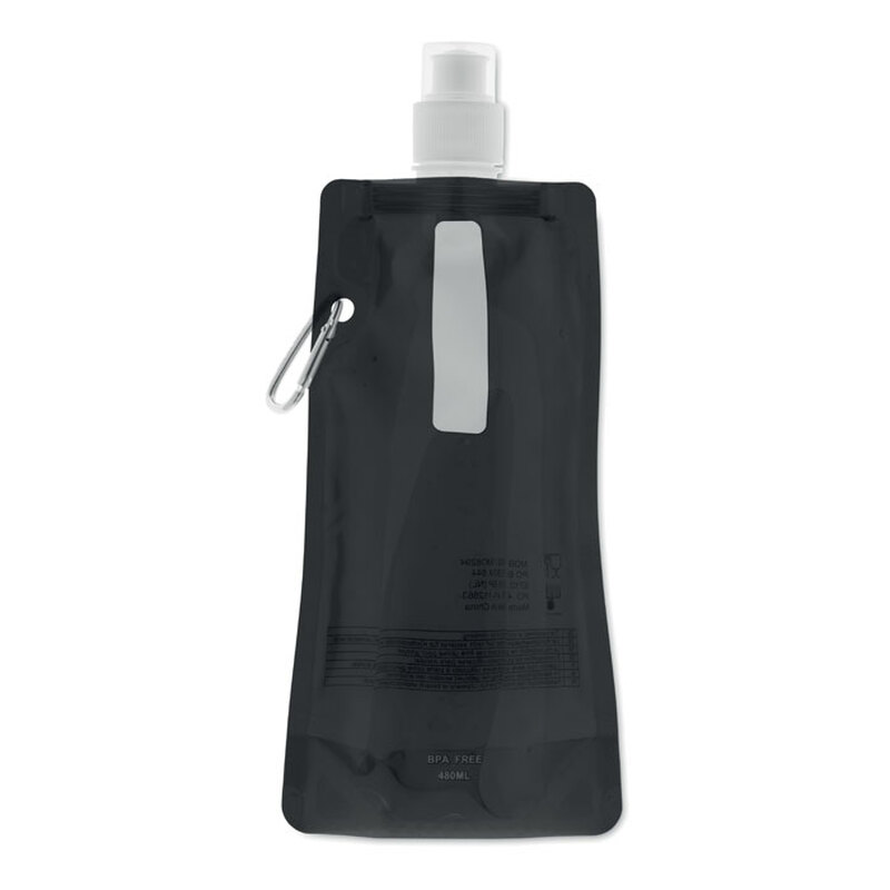 Faltbare Trinkflasche aus PET 0,48 l mit Karabinerhaken mit Logo bedrucken