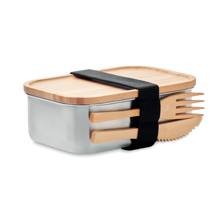 bb trading werbeartikel ag - Lunchbox aus Edelstahl 600 ml mit Messer und Gabel