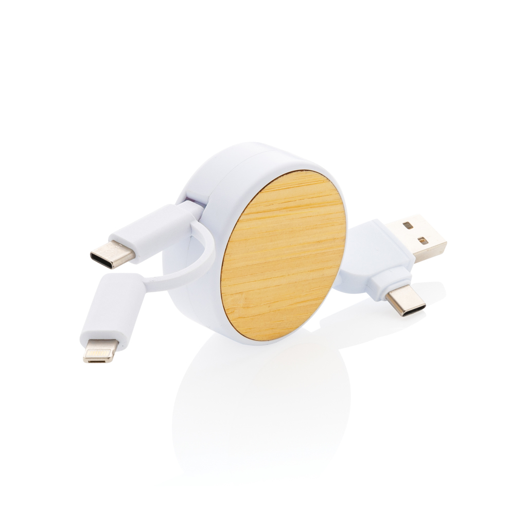bb trading werbeartikel ag - Câble de recharge USB 6 en 1 plastique recyclé/bambou avec connecteur Type-C