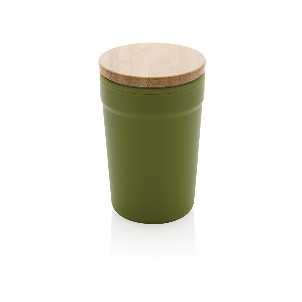 bb trading werbeartikel ag - Trinkbecher aus recyceltem Kunststoff 300 ml mit Bambusdeckel