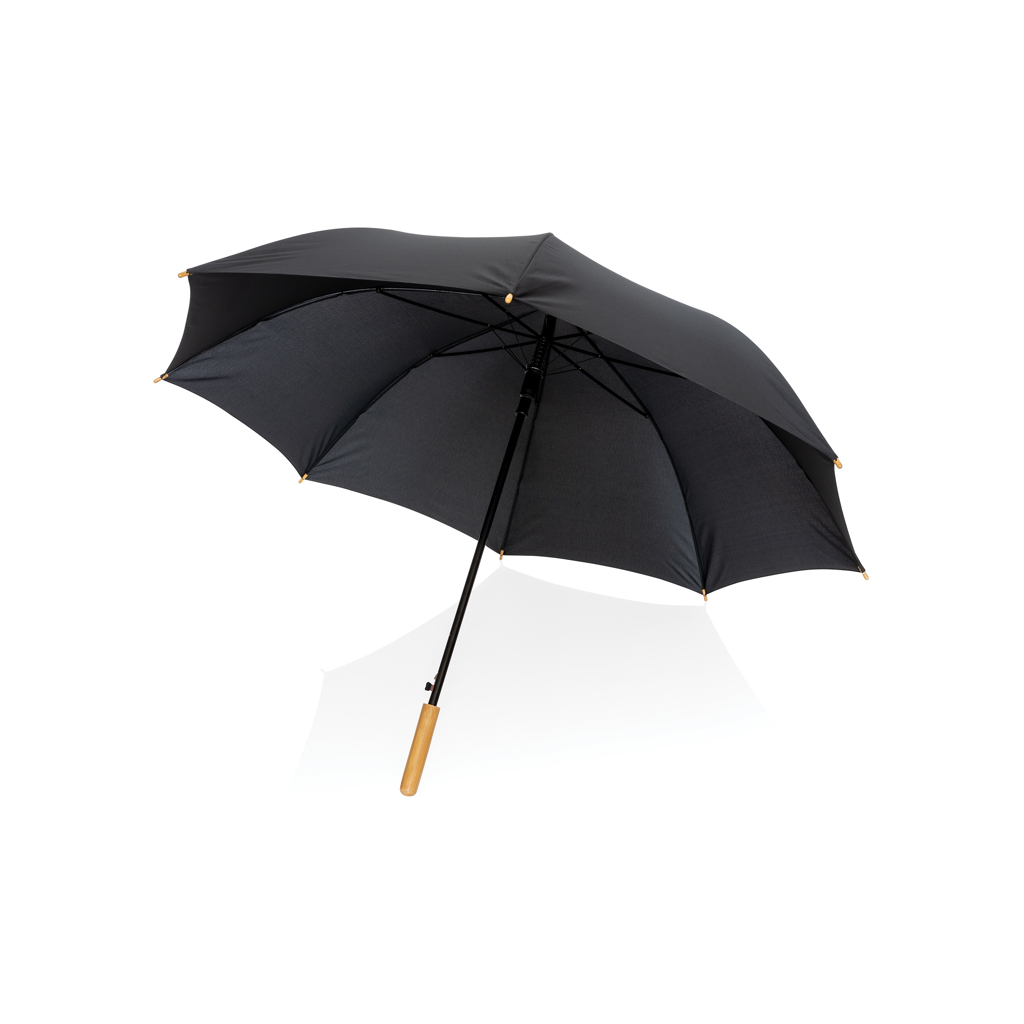 bb trading werbeartikel ag - Stick umbrella made of recycled PET and metal Ø 122 cm with automatic bamboo handle