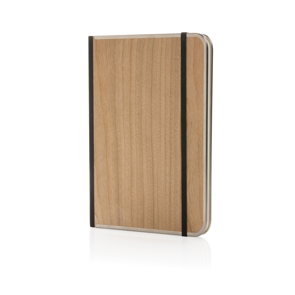 bb trading werbeartikel ag - Carnet de notes A5 couverture rigide bois FSC et métal 160 pages lignées