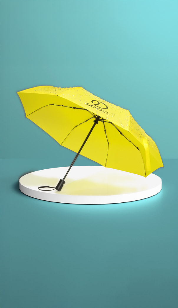Gebrandete Regenschirme in verschiedenen Farben – als hochwertige Werbeartikel bei Regen im Einsatz