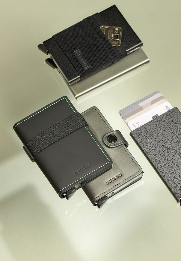 Moderne Secrid Wallets mit individueller Logo Veredelung, grosser Farbauswahl, hochwertiger Verarbeitung und Made in Europe Qualität.